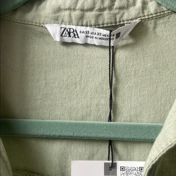 NWT ZARA Sage Green Short Sleeve Linen Blend Shirt Size XS - Picture 3 of 8